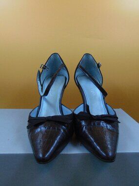 Vintage Etienne Aigner Croc Leather Bow Slingbacks 7M